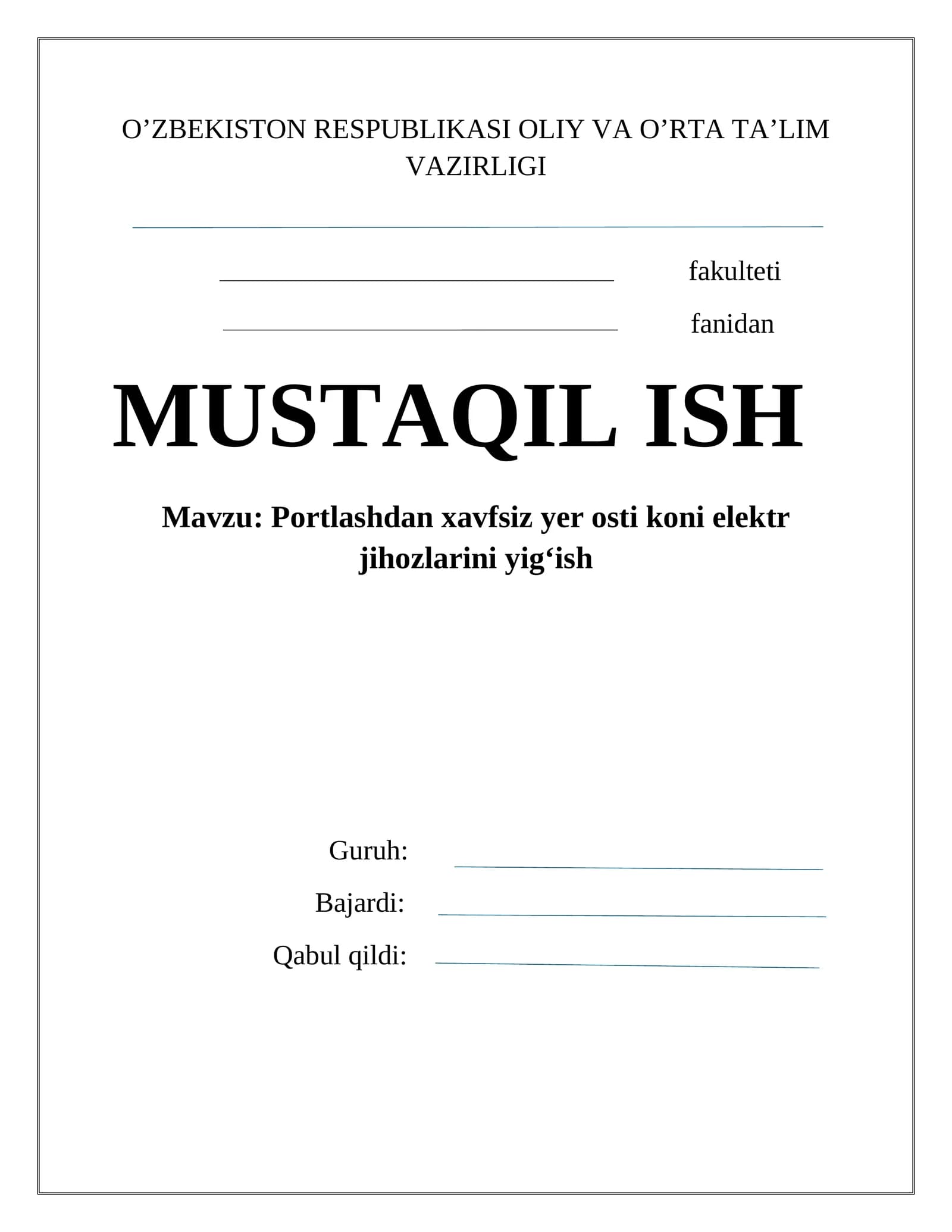 Portlashdan хavfsiz yеr osti koni elеktr jihozlarini yig‘ish