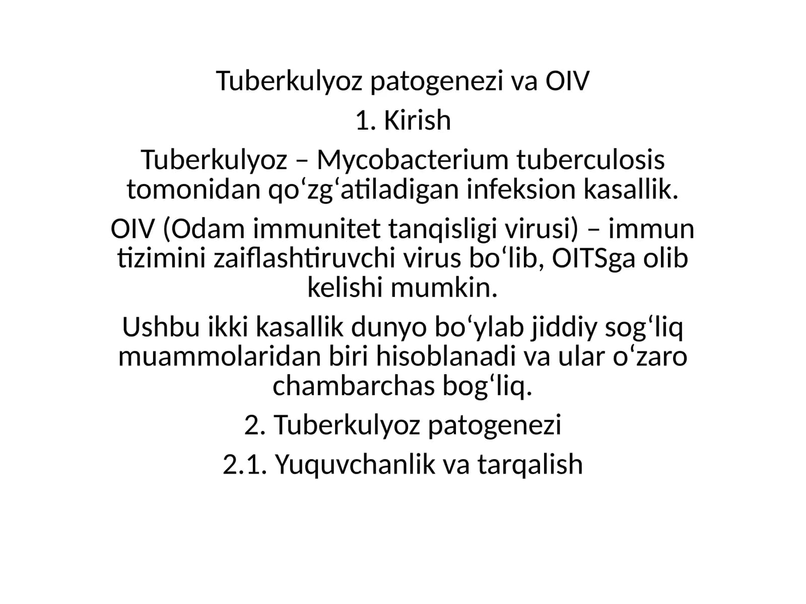 Tuberkulyoz patogenezi va OIV