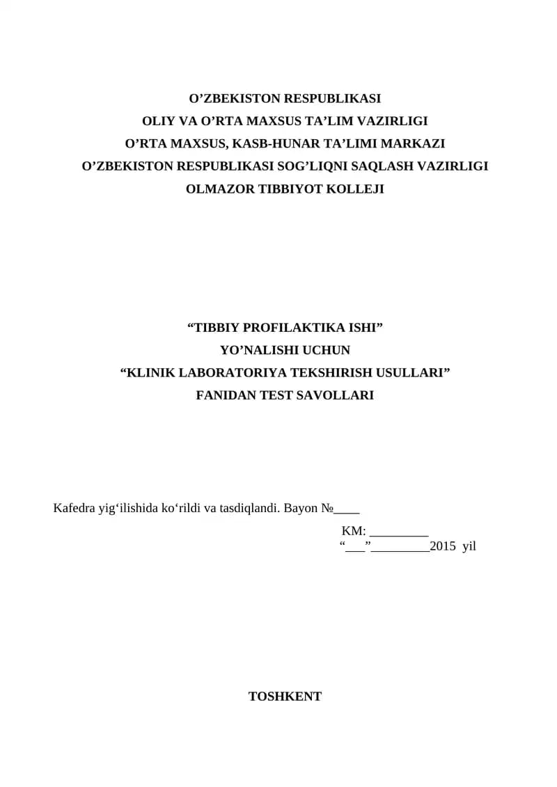 KLINIK LABORATORIYA TEKSHIRISH USULLARI
