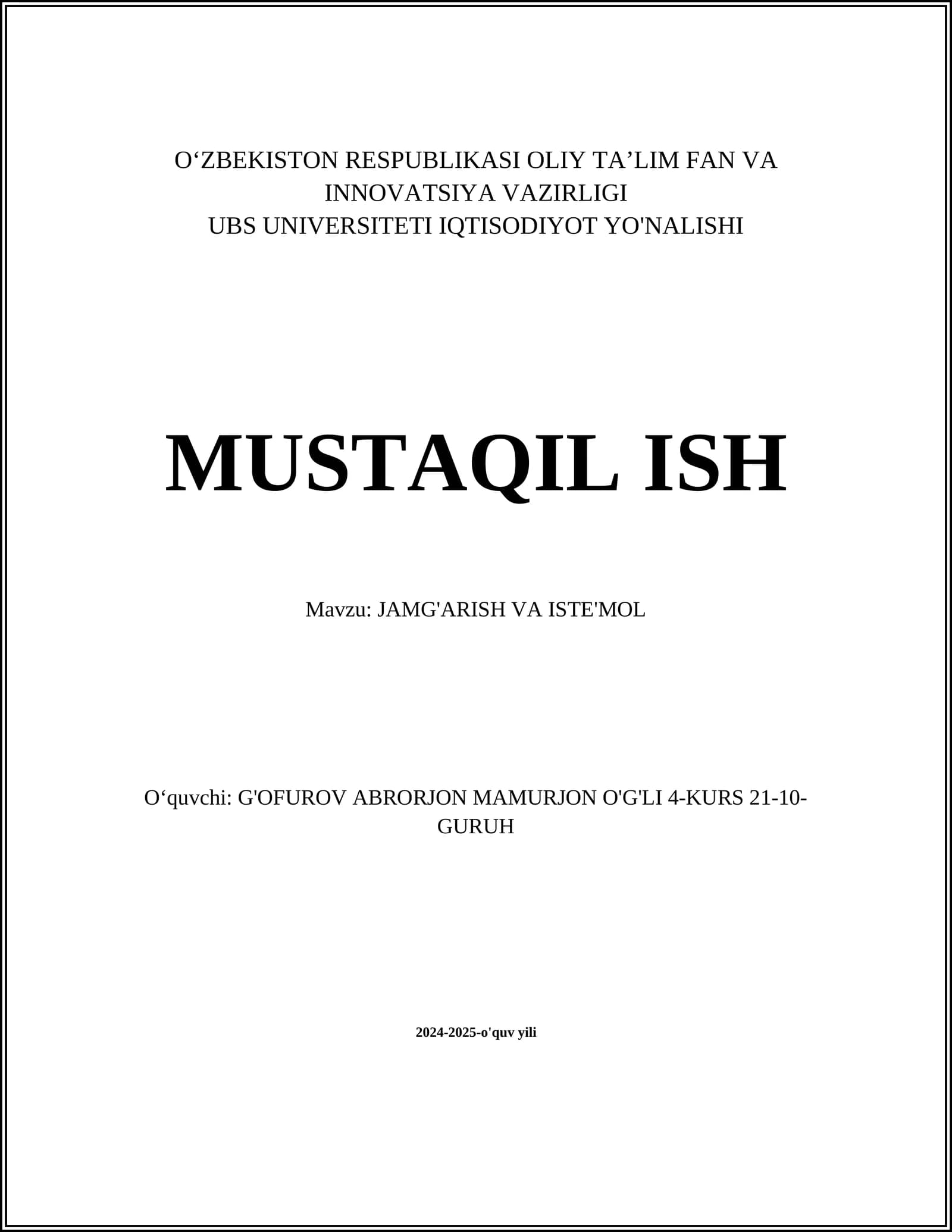 JAMG'ARISH VA ISTE'MOL