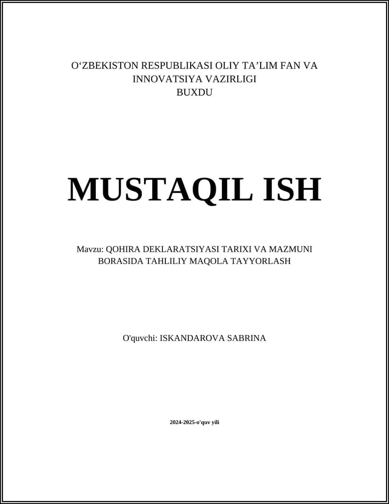Qohira Deklaratsiyasi Tahliliy Maqolasi