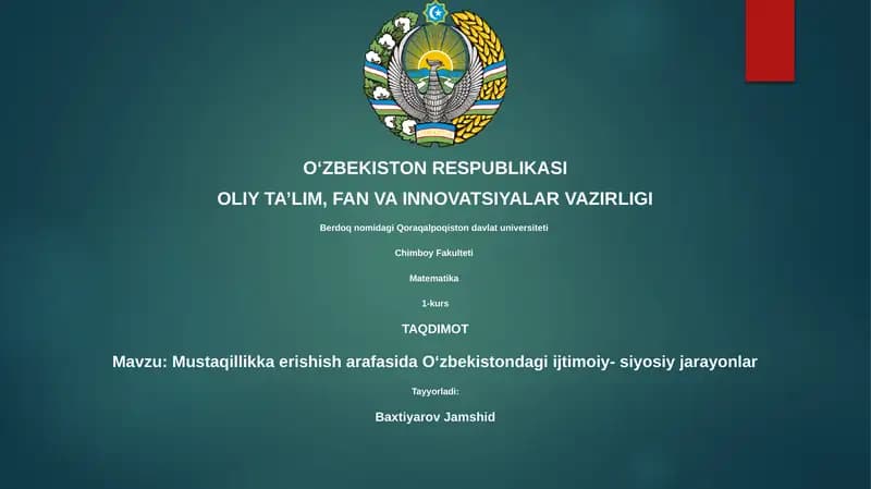 Mustaqillikka erishish arafasida Oʻzbekistondagi ijtimoiy- siyosiy jarayonlar