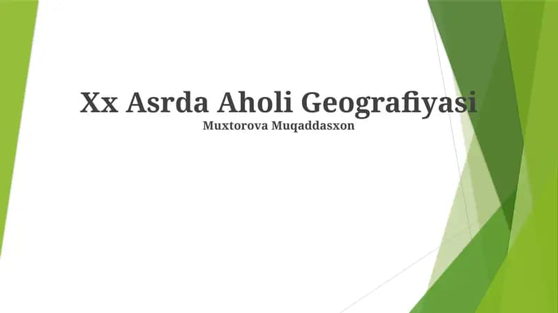 Xx Asrda Aholi Geografiyasi