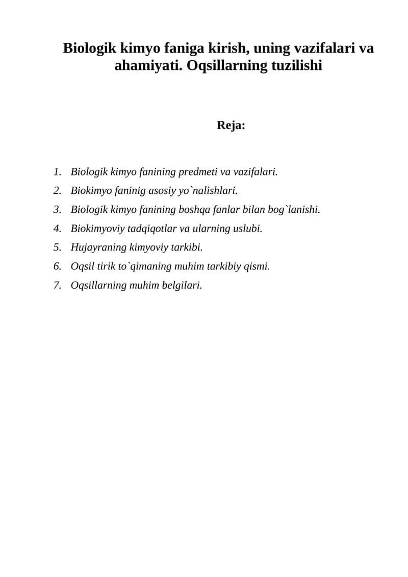 Biologik kimyo fani
