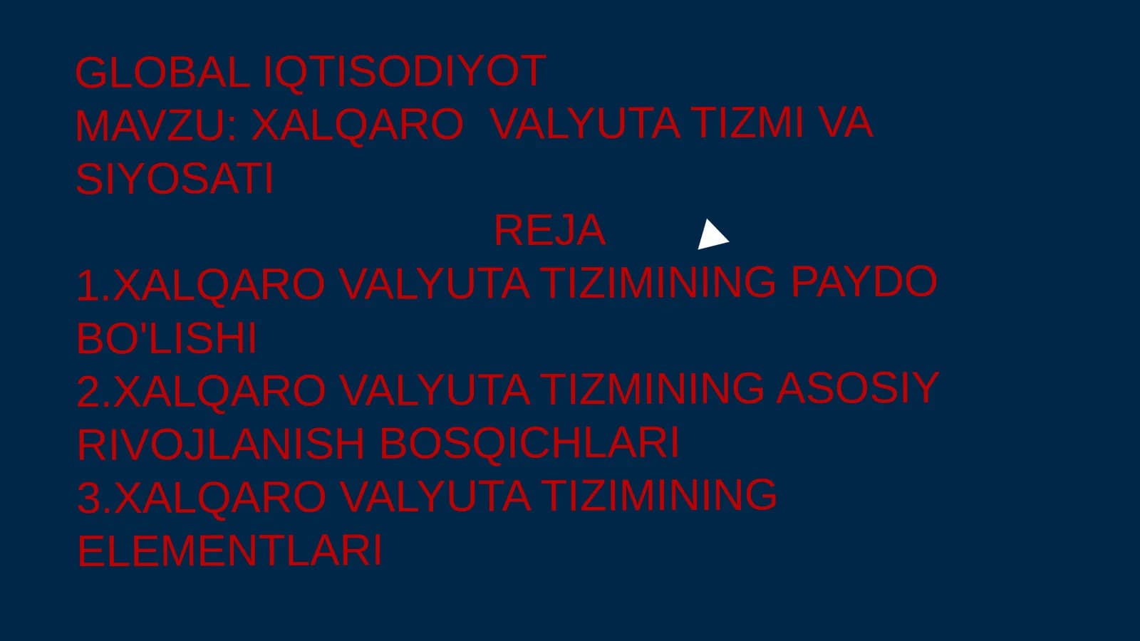 XALQARO VALYUTA TIZIMI VA SIYOSATI