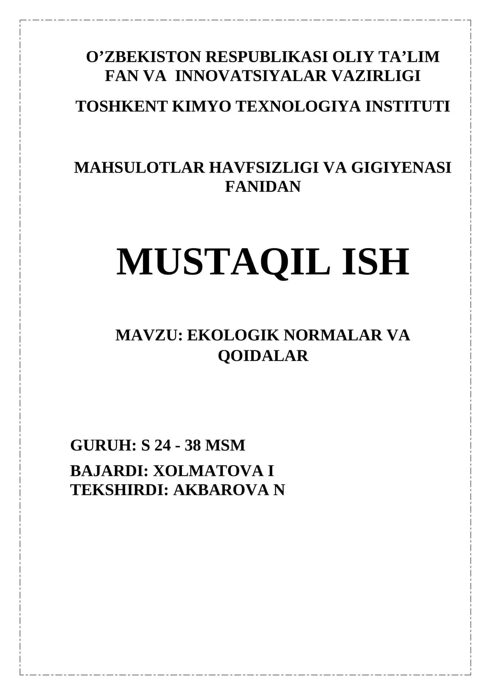 EKOLOGIK NORMALAR VA QOIDALAR