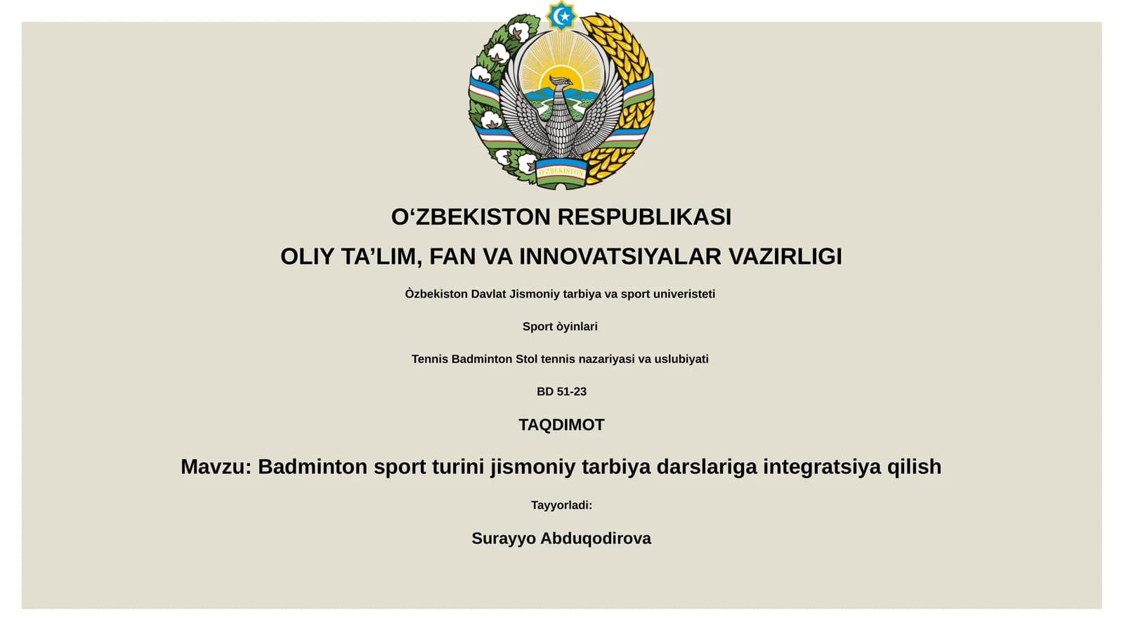 Badmintonning jismoniy tarbiyaga integratsiyasi