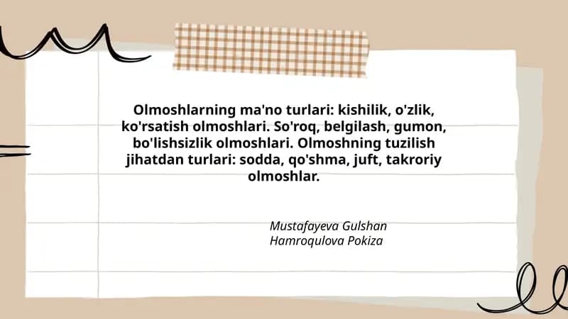 Olmoshlarning ma'no turlari