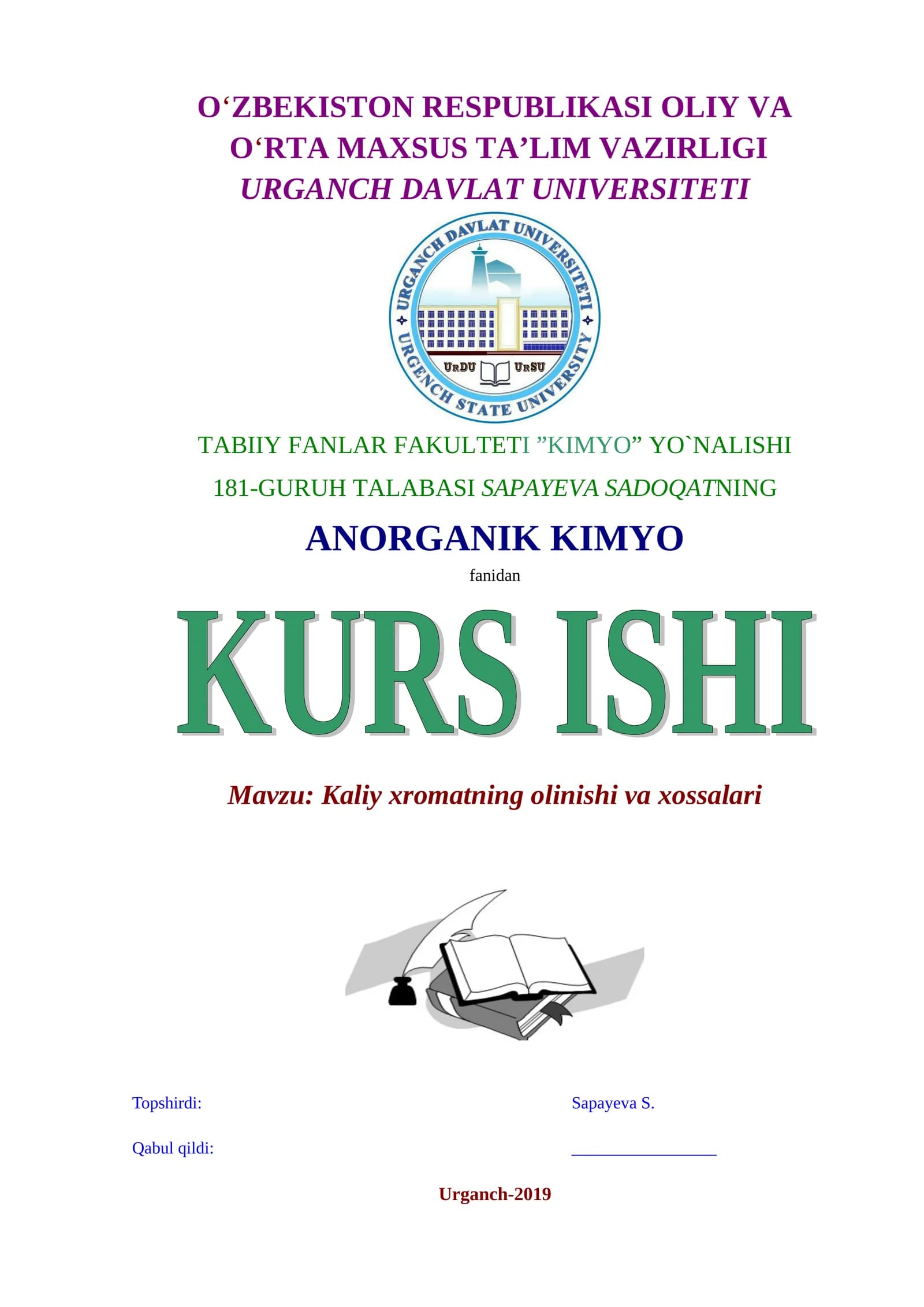 Kaliy xromatning olinishi va xossalari