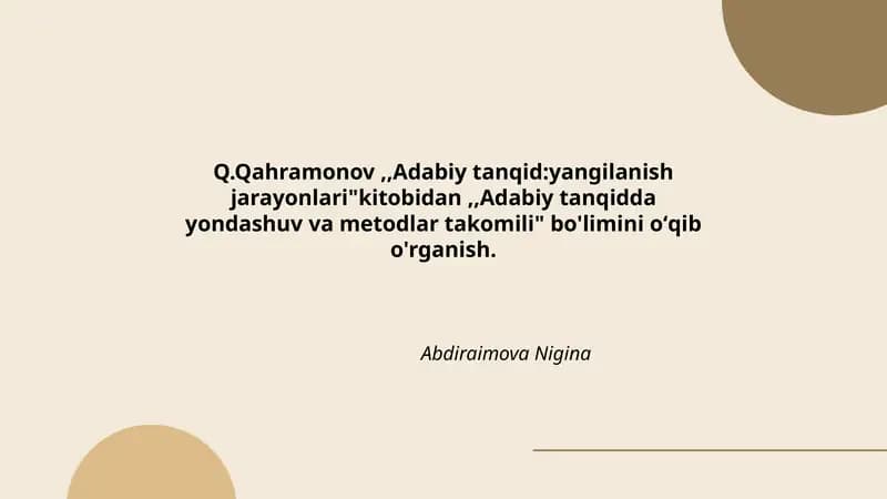 Adabiy tanqid:yangilanish jarayonlari