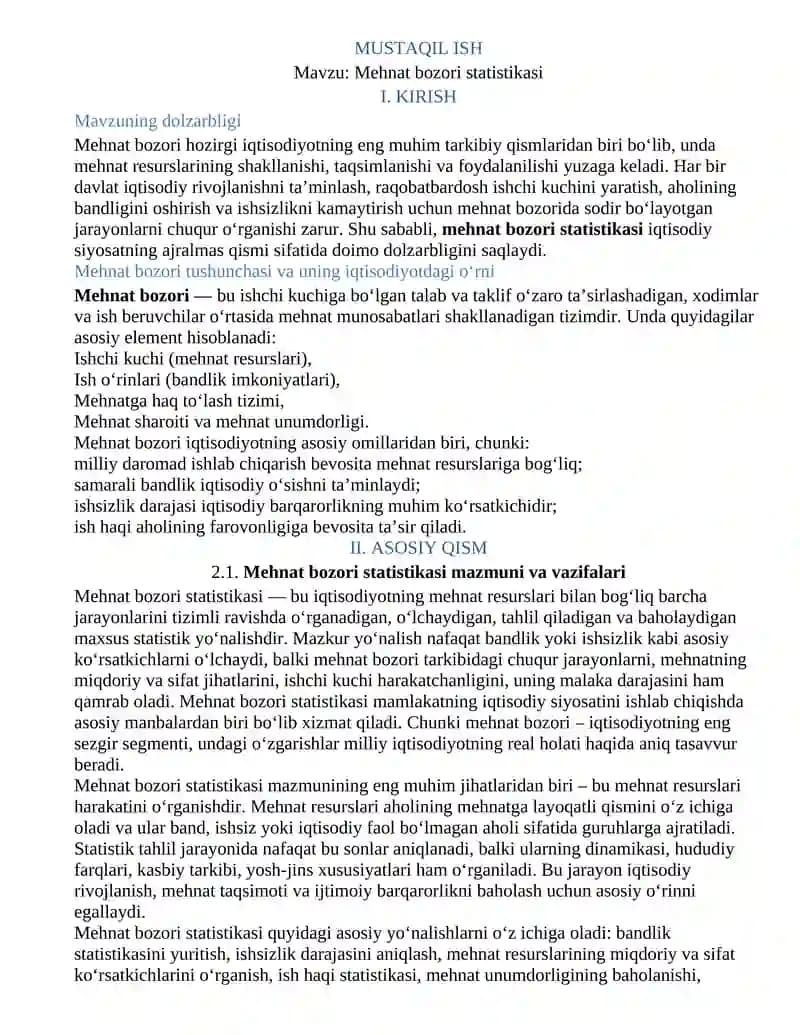 Mehnat bozori statistikasi
