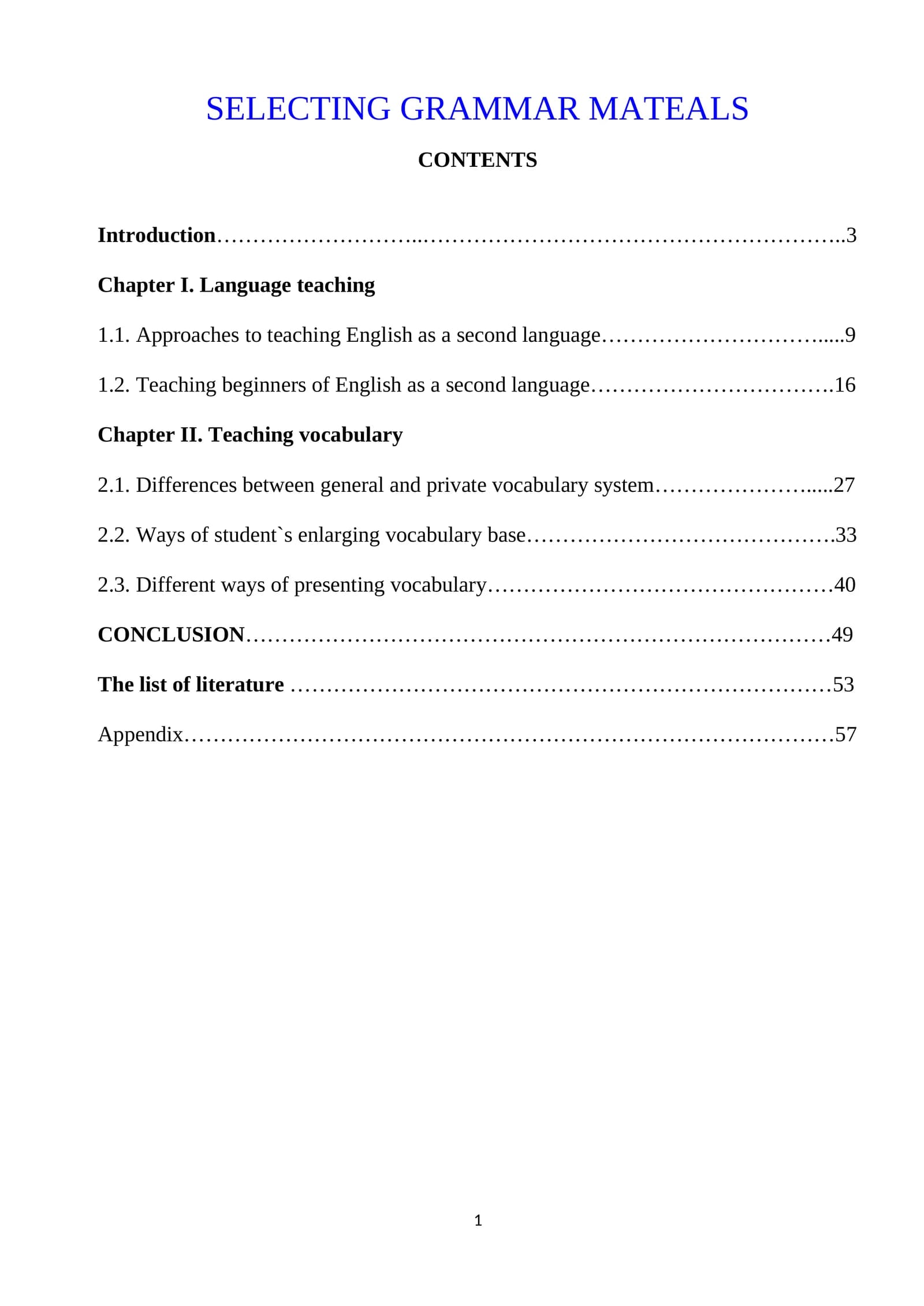 SELECTING GRAMMAR MATEALS