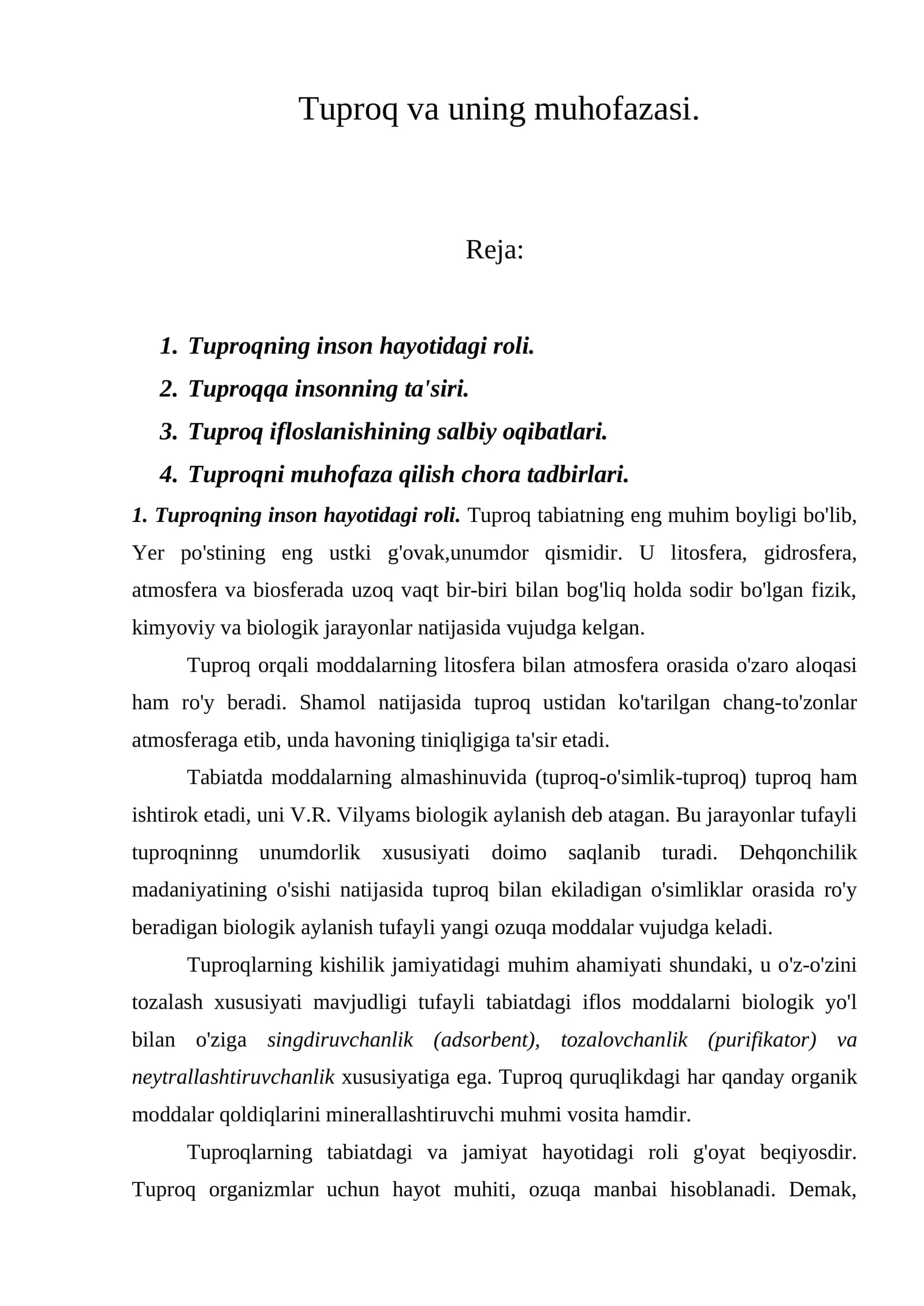 Tuproq va uning muhofazasi