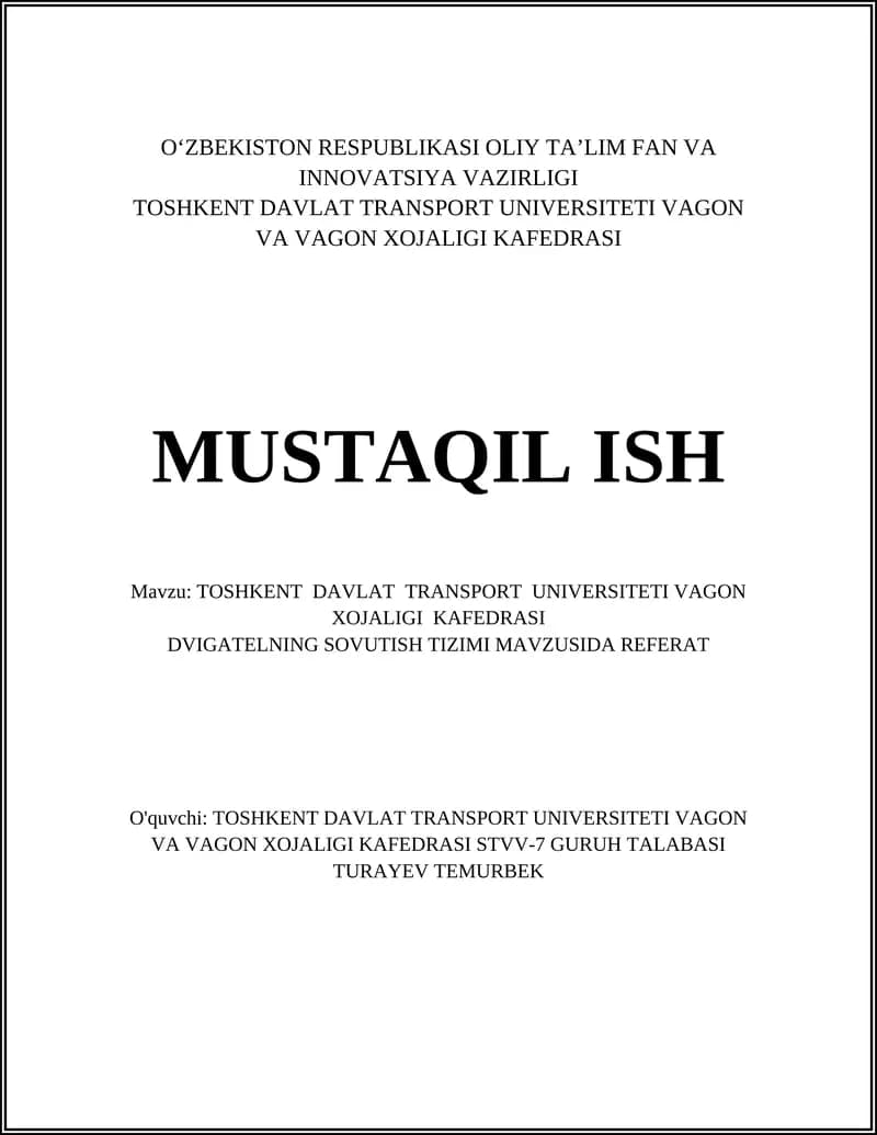 DVIGATELNING SOVUTISH TIZIMI REFERAT