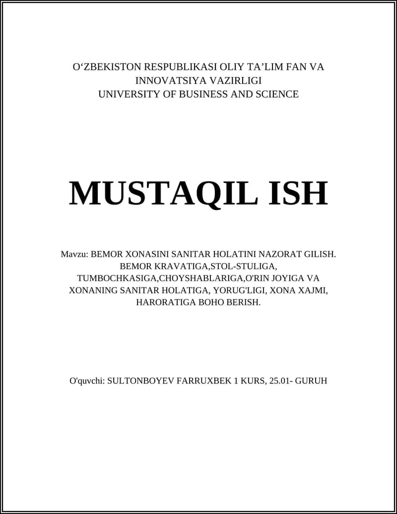BEMOR XONASINI SANITAR HOLATINI NAZORAT GILISH