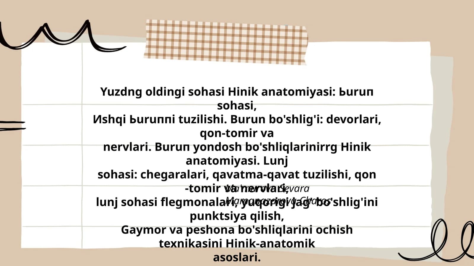 Yuzdng oldingi sohasi Hinik anatomiyasi