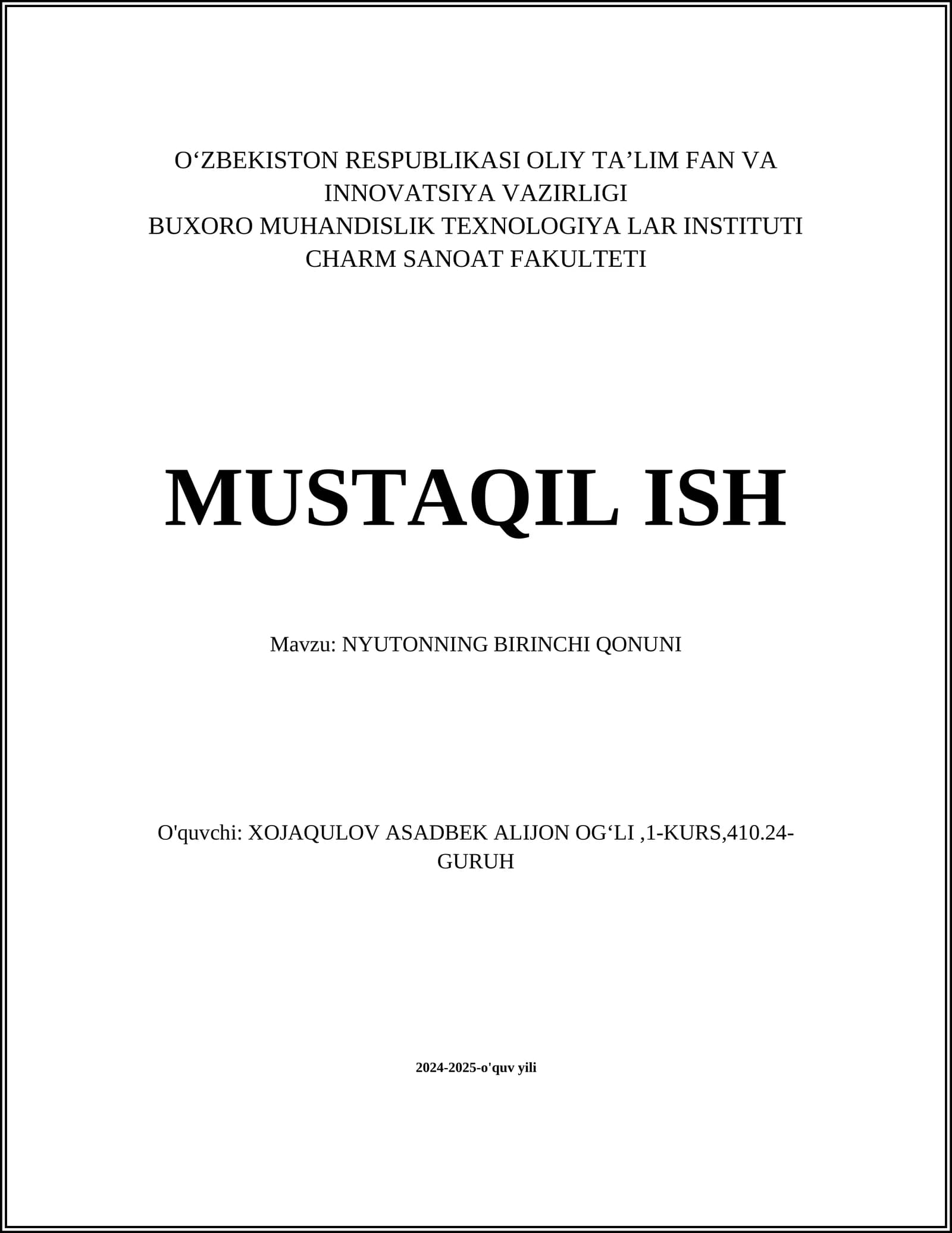 NYUTONNING BIRINCHI QONUNI