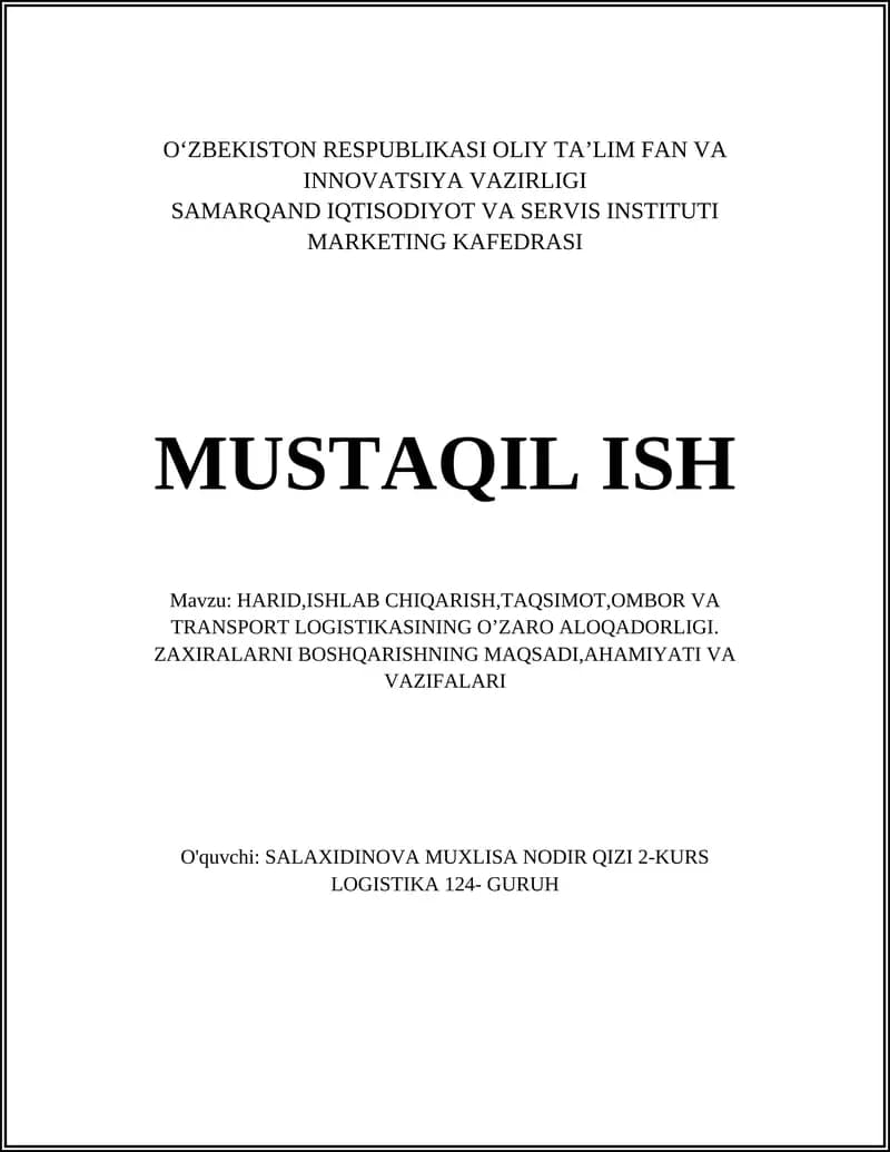 Xarid va ta'minot-logistika