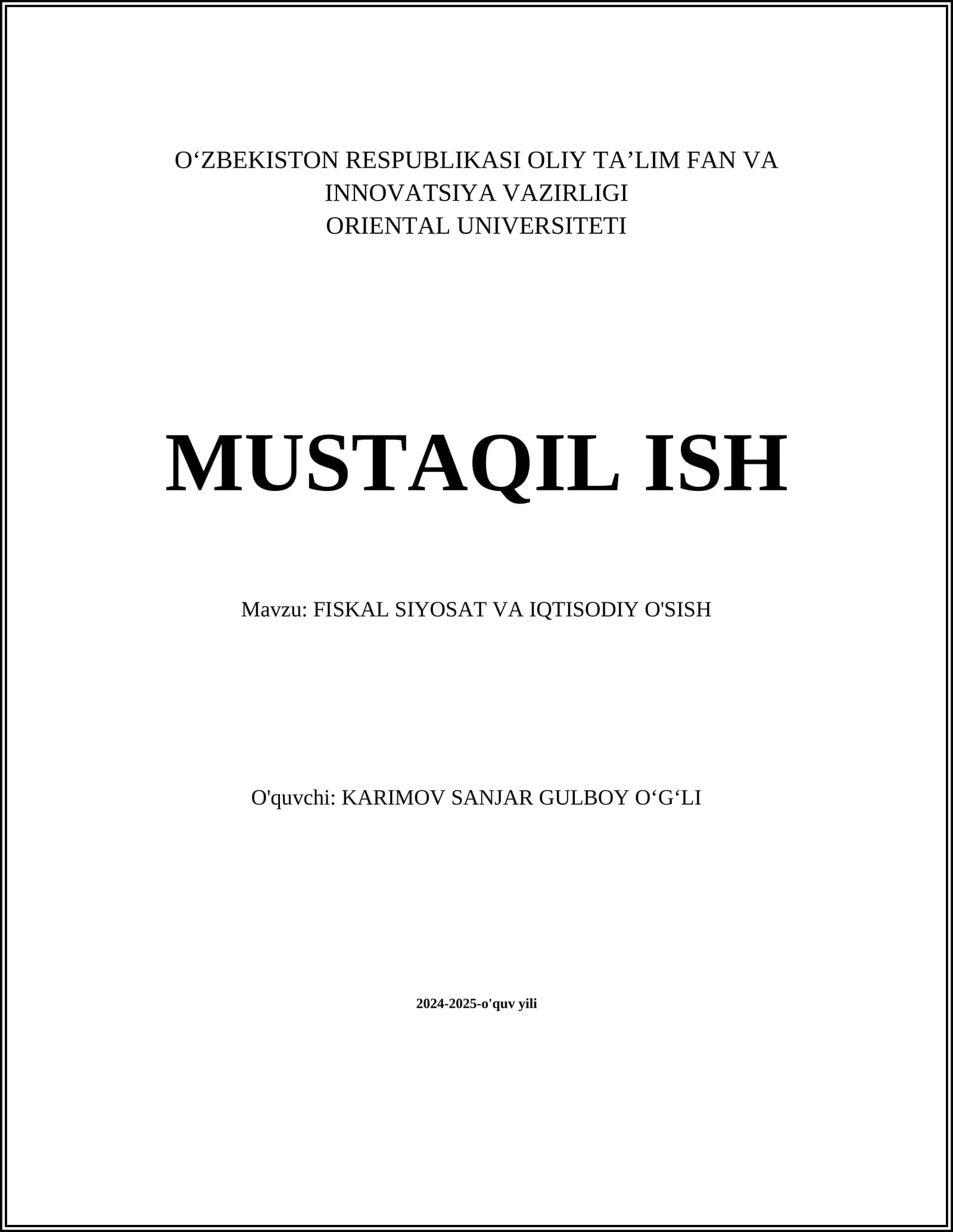 FISKAL SIYOSAT VA IQTISODIY O'SISH