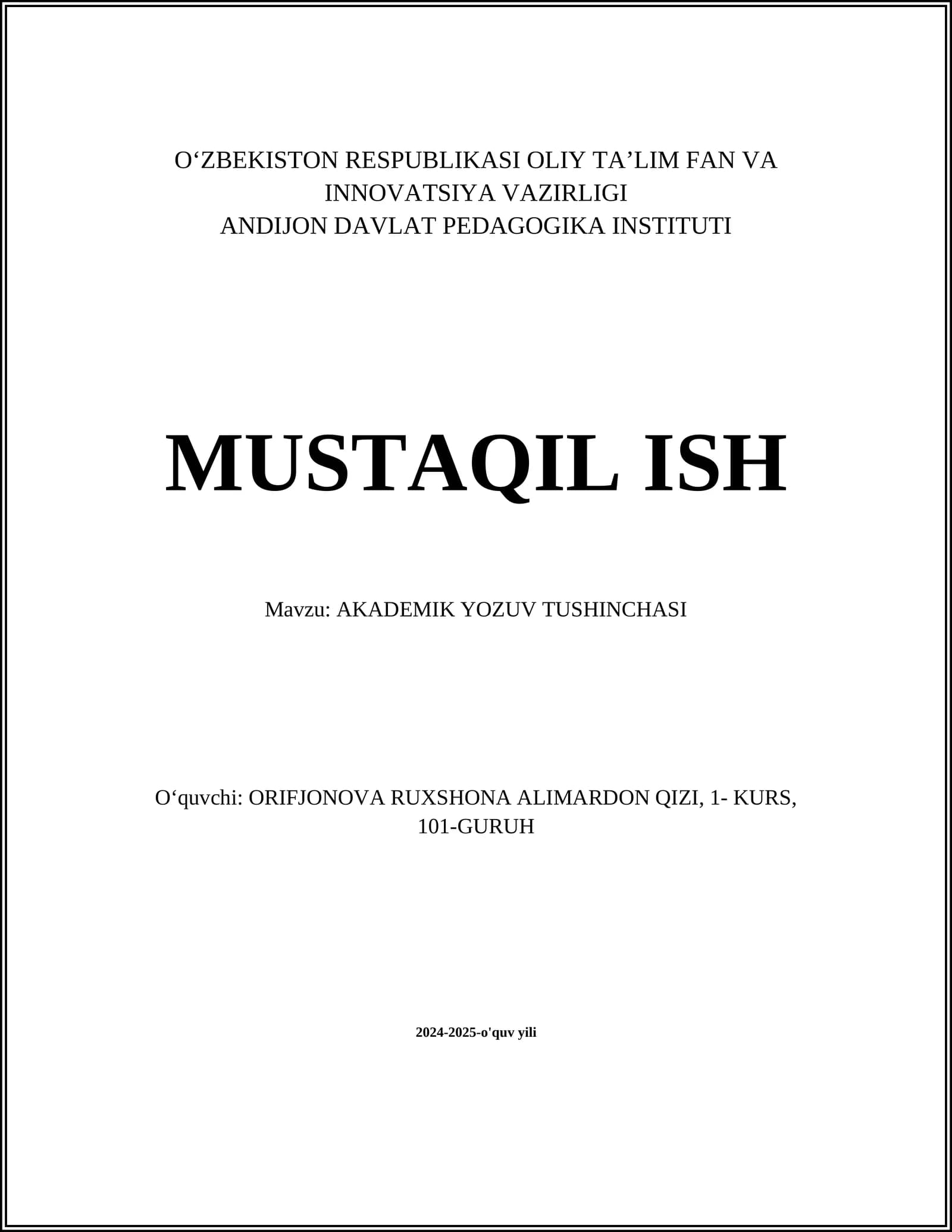 AKADEMIK YOZUV TUSHINCHASI