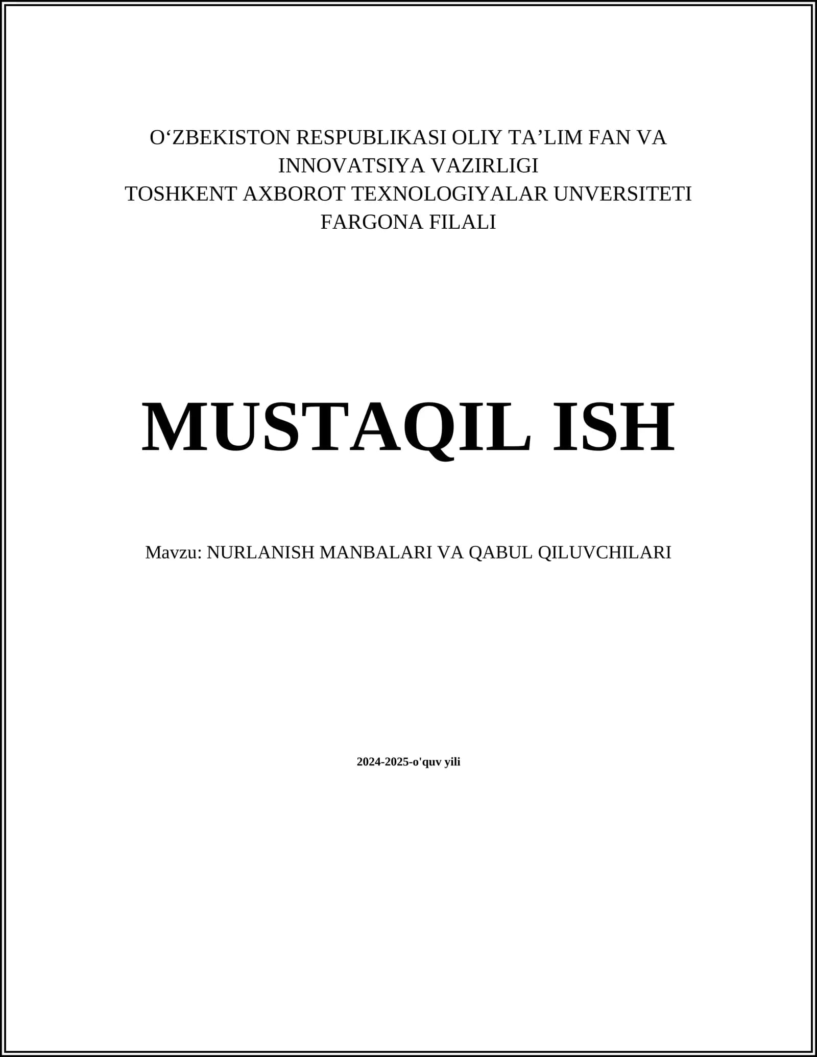 NURLANISH MANBALARI VA QABUL QILUVCHILARI