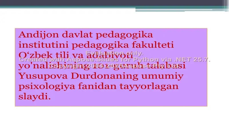 Yusupova Durdonaning umumiy psixologiya slaydi