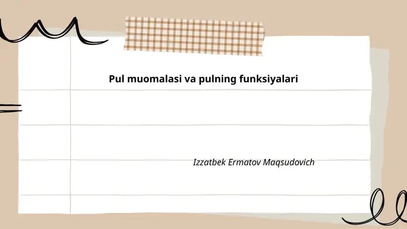 Pul muomalasi va pulning funksiyalari