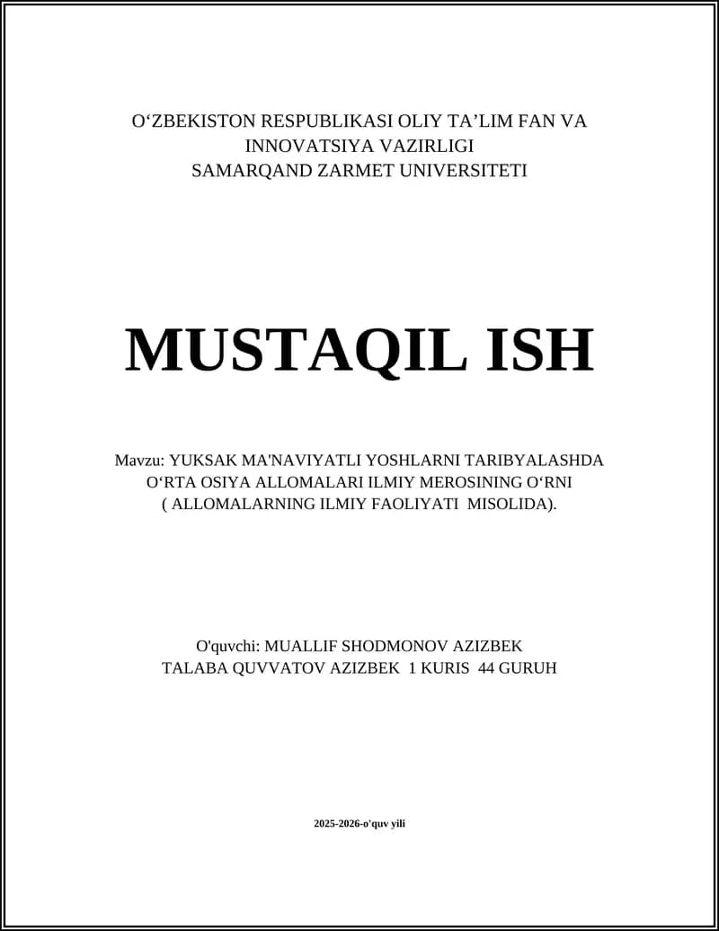 Oʻrta Osiyo Allomalari Ilmiy Merosi