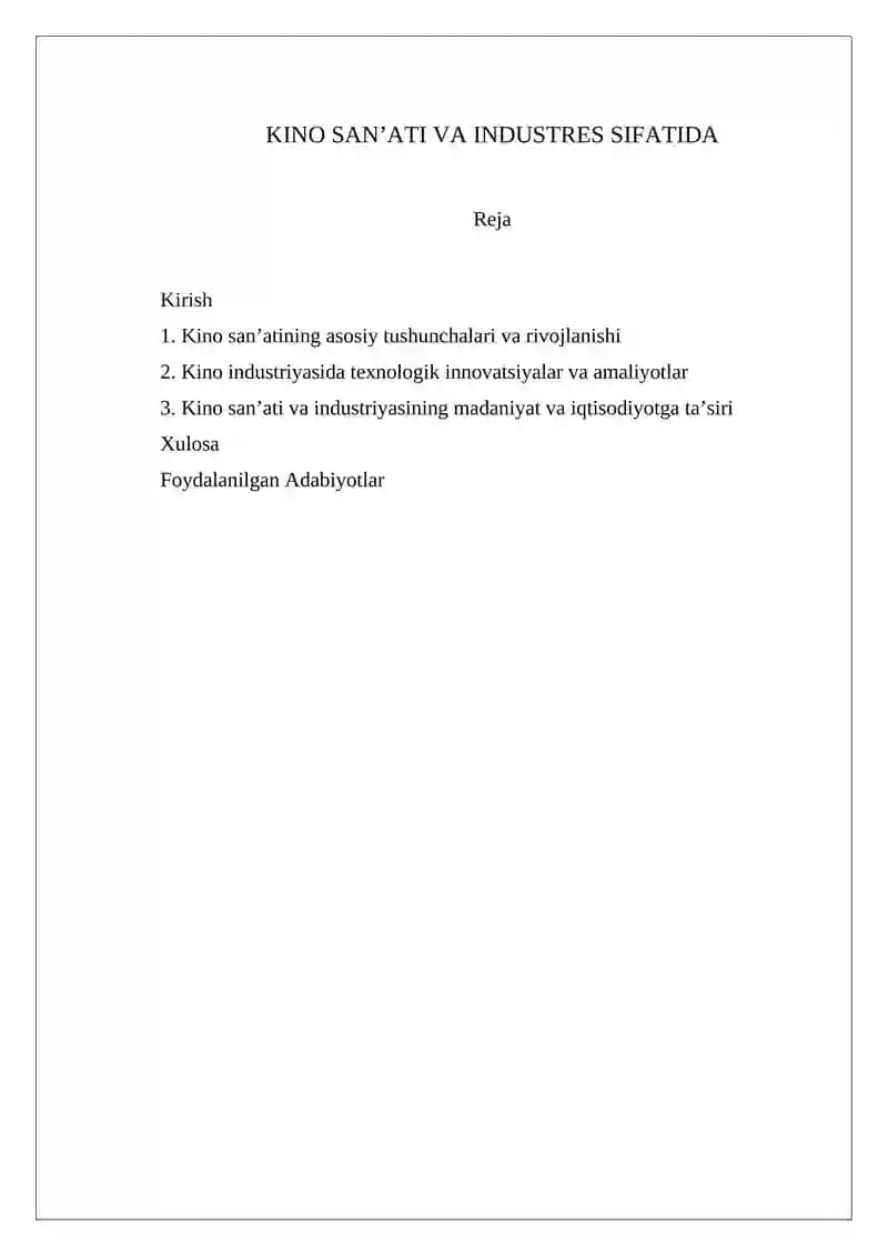 KINO SANʼATI VA INDUSTRES SIFATIDA