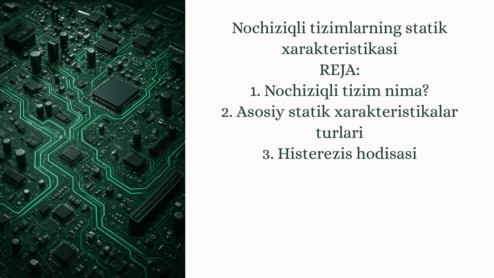 Nochiziqli tizimlarning statik xarakteristikasi