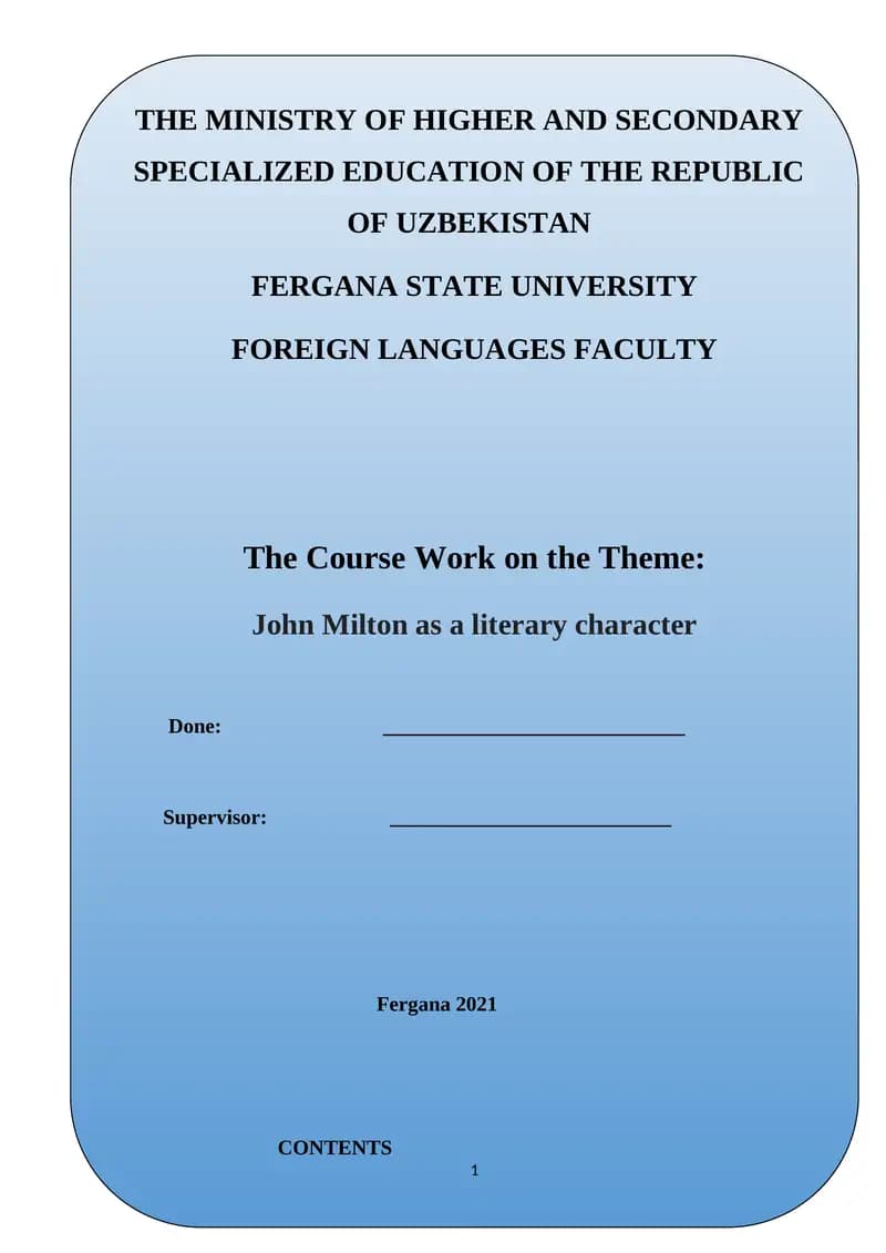 Course Work on John Milton