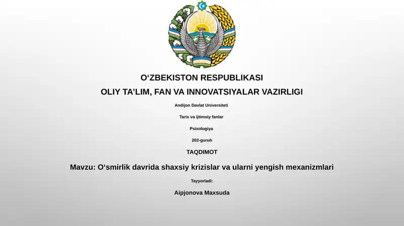 O'smirlik davrida shaxsiy krizislar va ularni yengish mexanizmlari