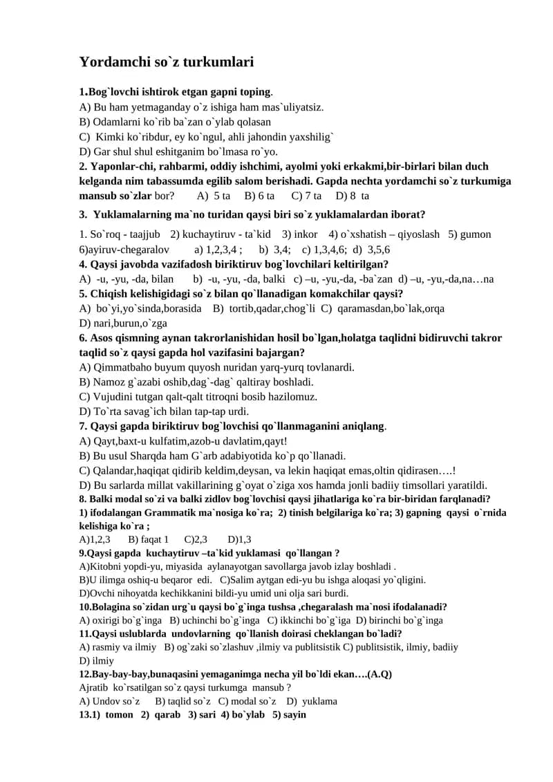 Yordamchi so`z turkumlari