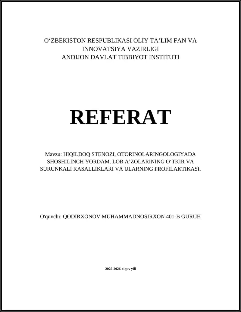 HIQILDOQ STENOZI