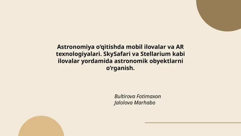 Astronomiya o‘qitishda mobil ilovalar va AR texnologiyalari