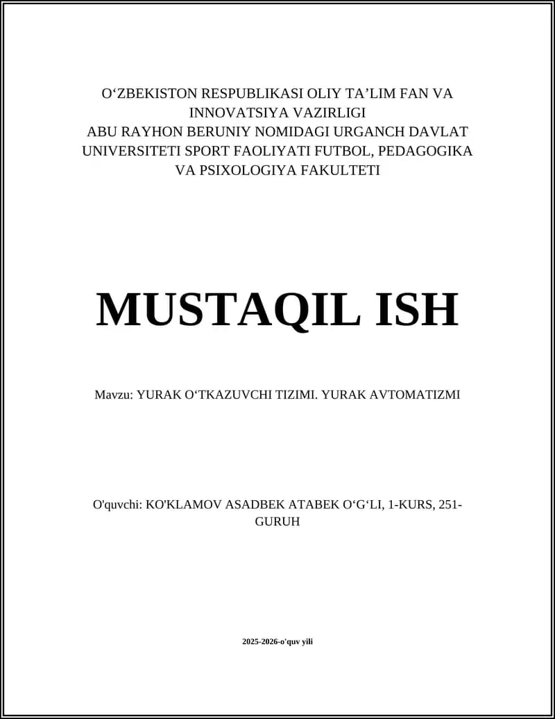 YURAK OʻTKAZUVCHI TIZIMI