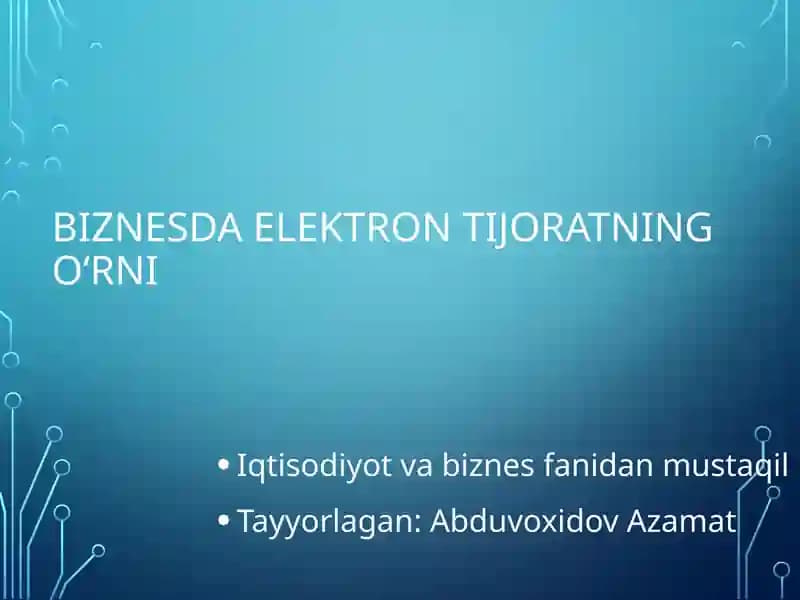 Elektron Tijoratning O‘rni