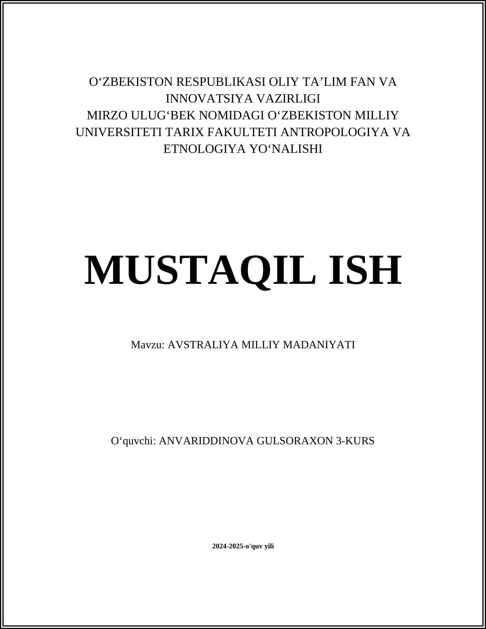 AVSTRALIYA MILLIY MADANIYATI