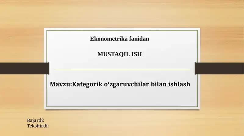Kategorik o‘zgaruvchilar bilan ishlash
