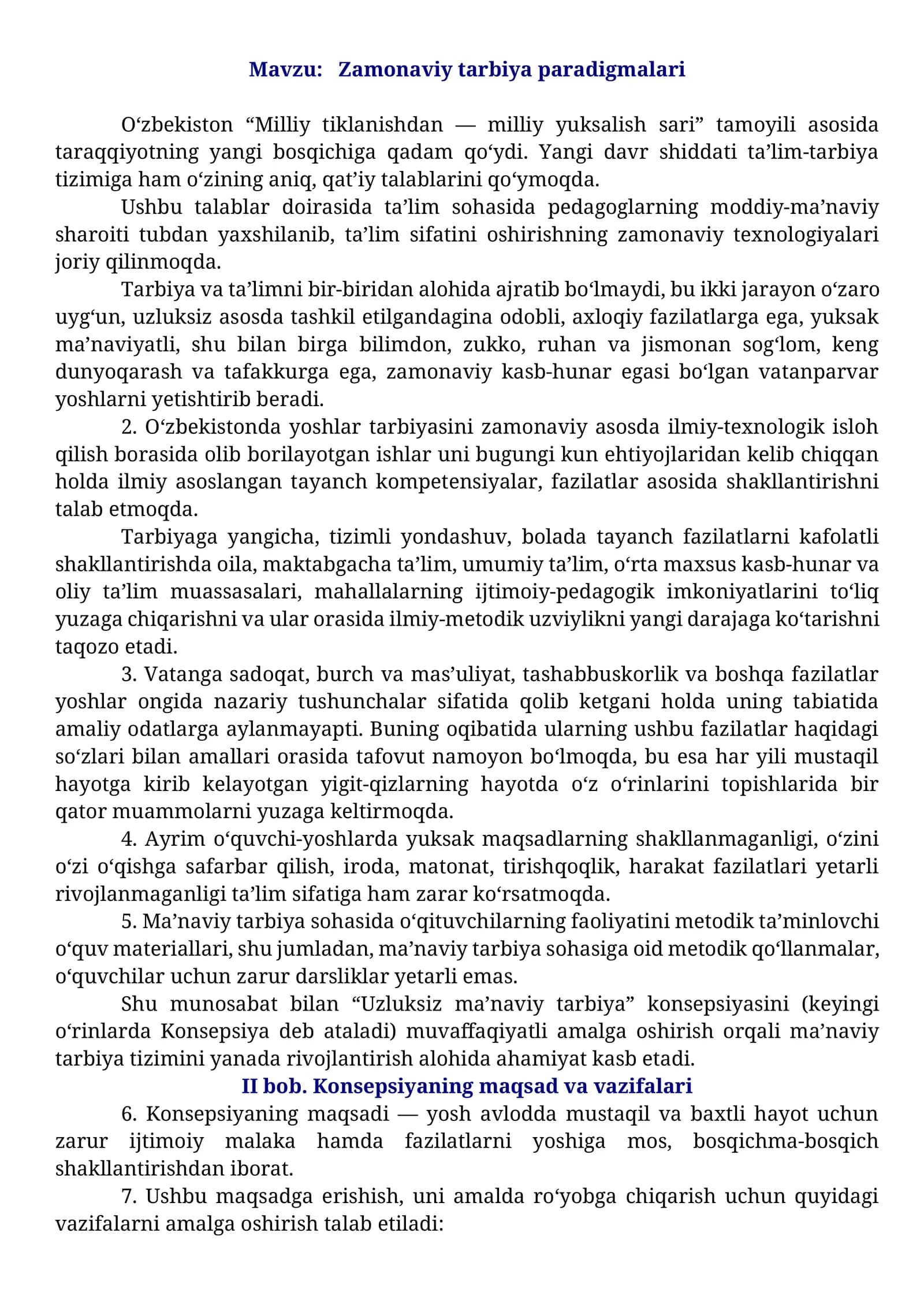 Zamonaviy tarbiya paradigmalari