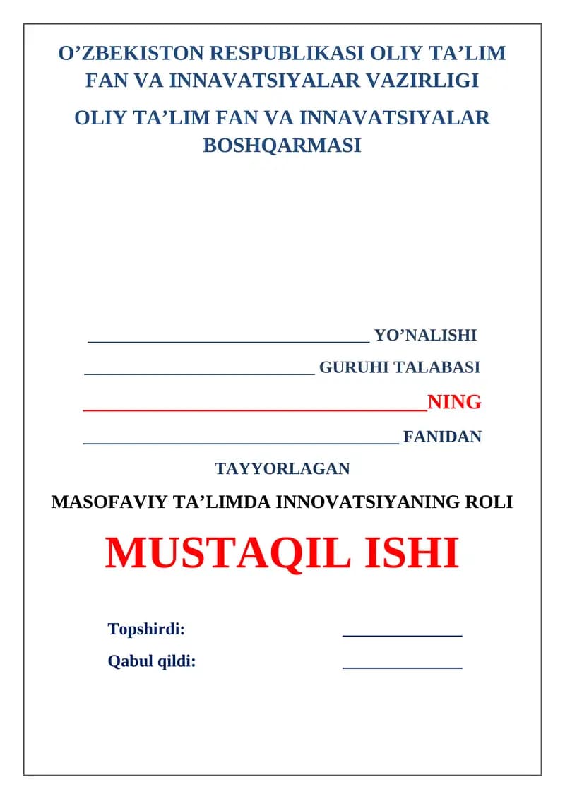 Masofaviy ta'limda innovatsiyaning roli