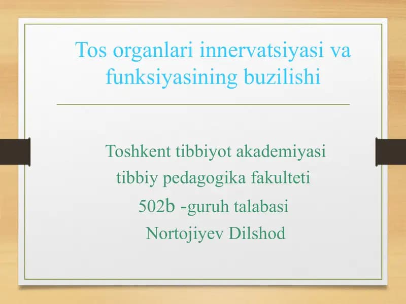 Tos organlari innervatsiyasi va funksiyasining buzilishi
