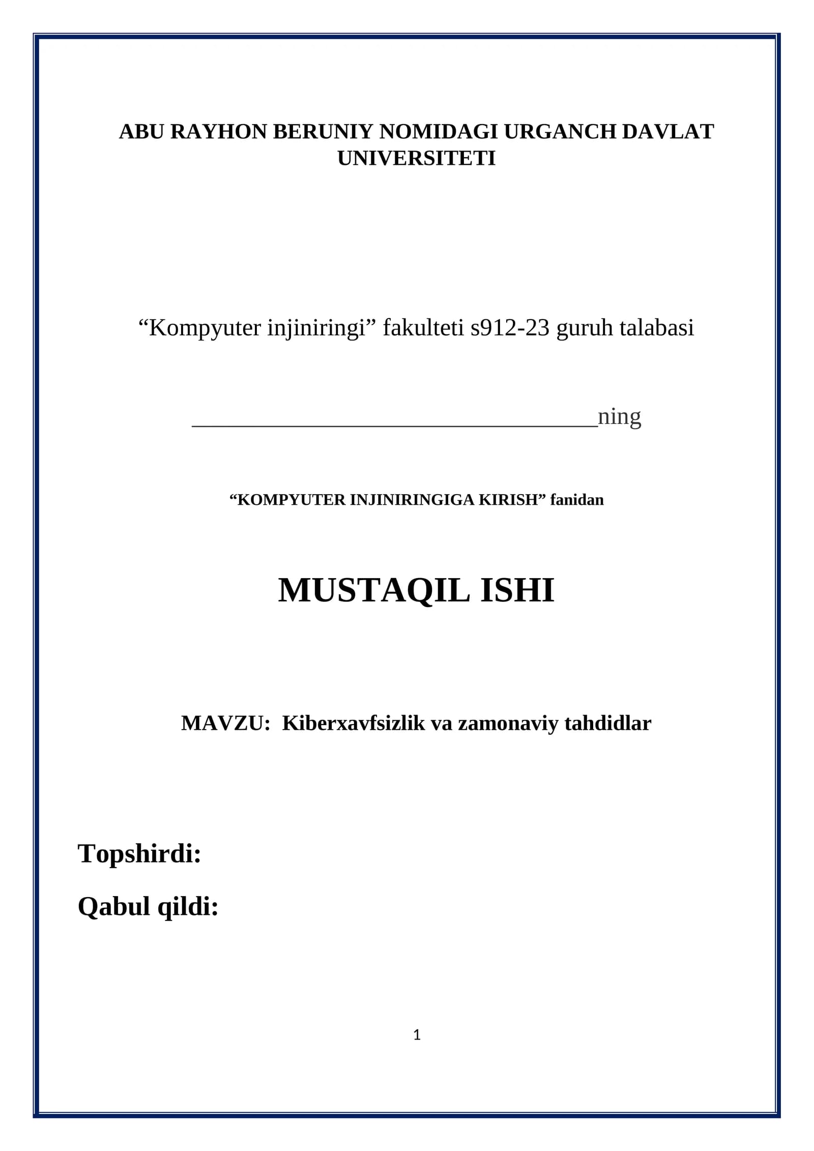 Kiberxavfsizlik va zamonaviy tahdidlar