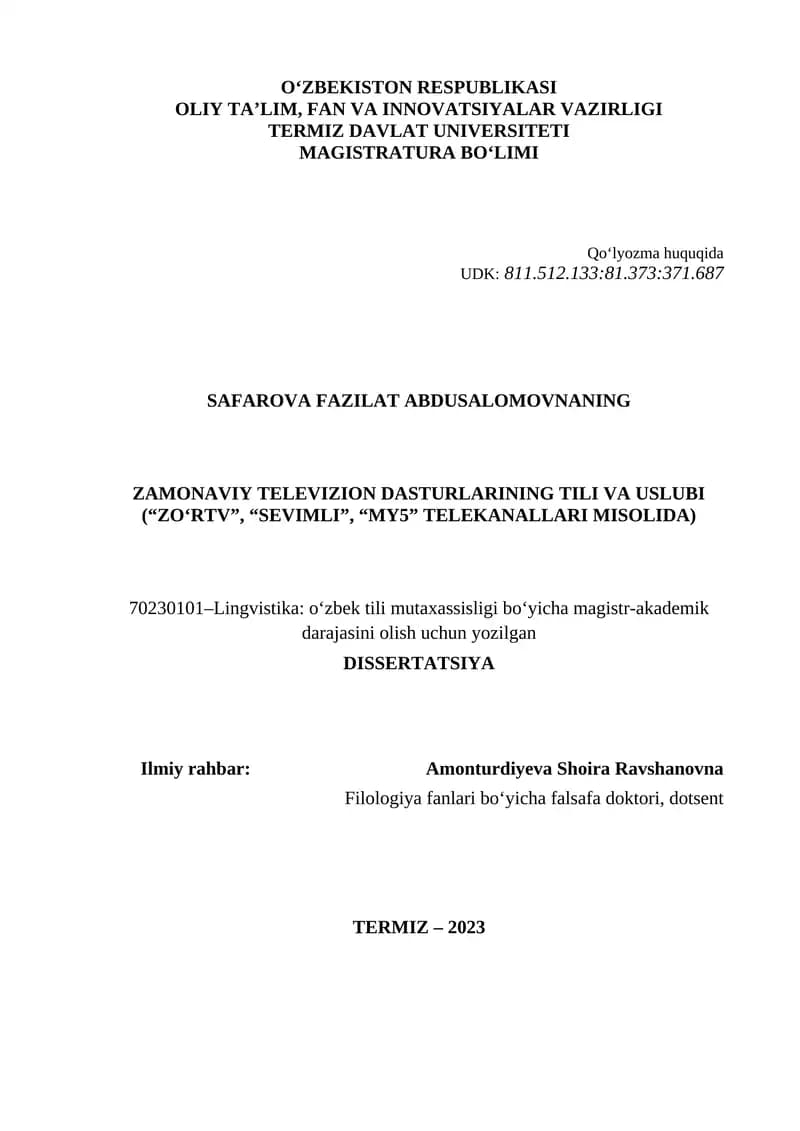 Zamonoaviy televizion dasturlarining til va uslubi