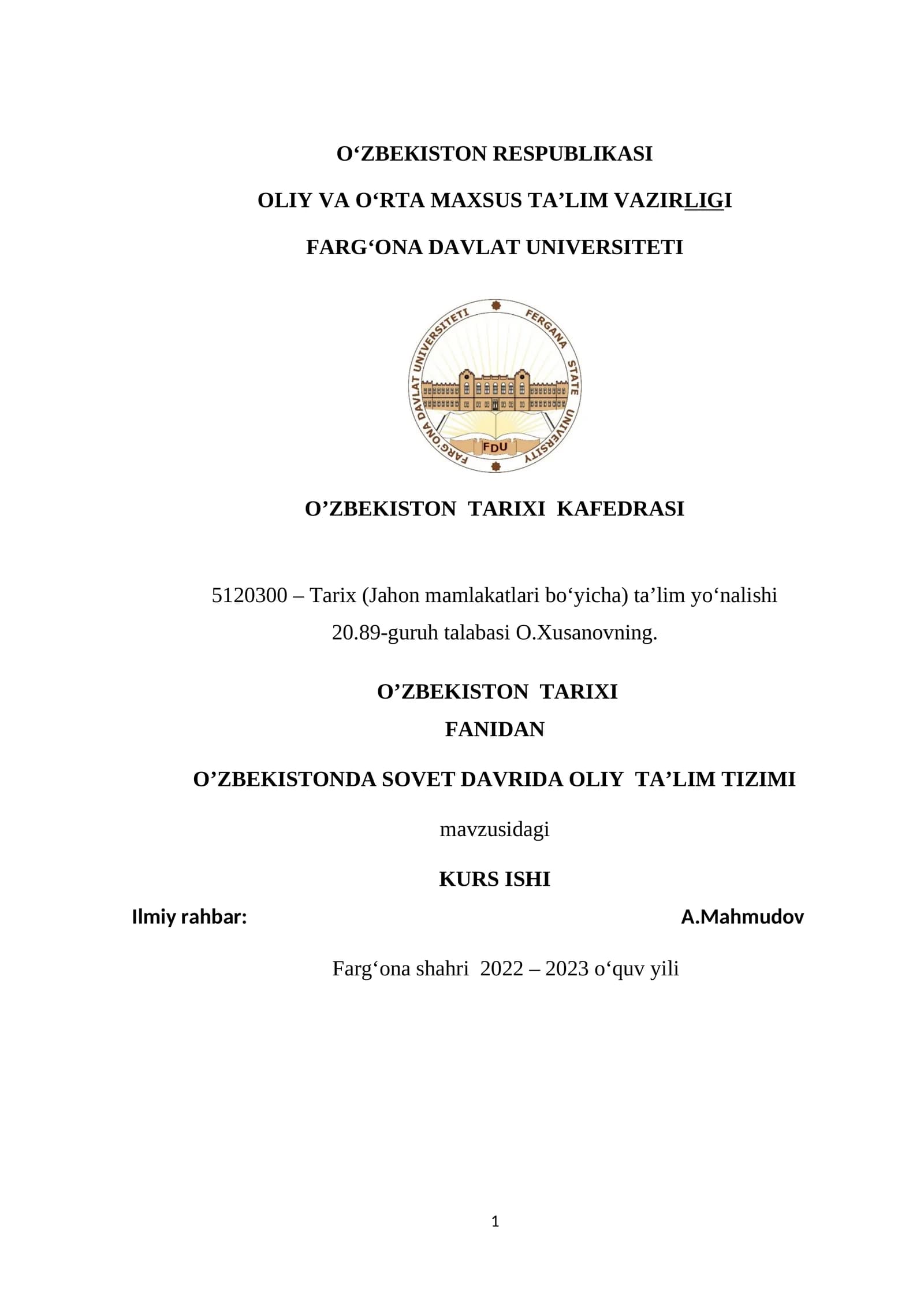 O‘ZBEKISTONDA SOVET DAVRIDA OLIY TA’LIM TIZIMI