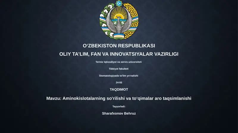 Aminokislotalarning so'rilishi va toʻqimalar aro taqsimlanishi