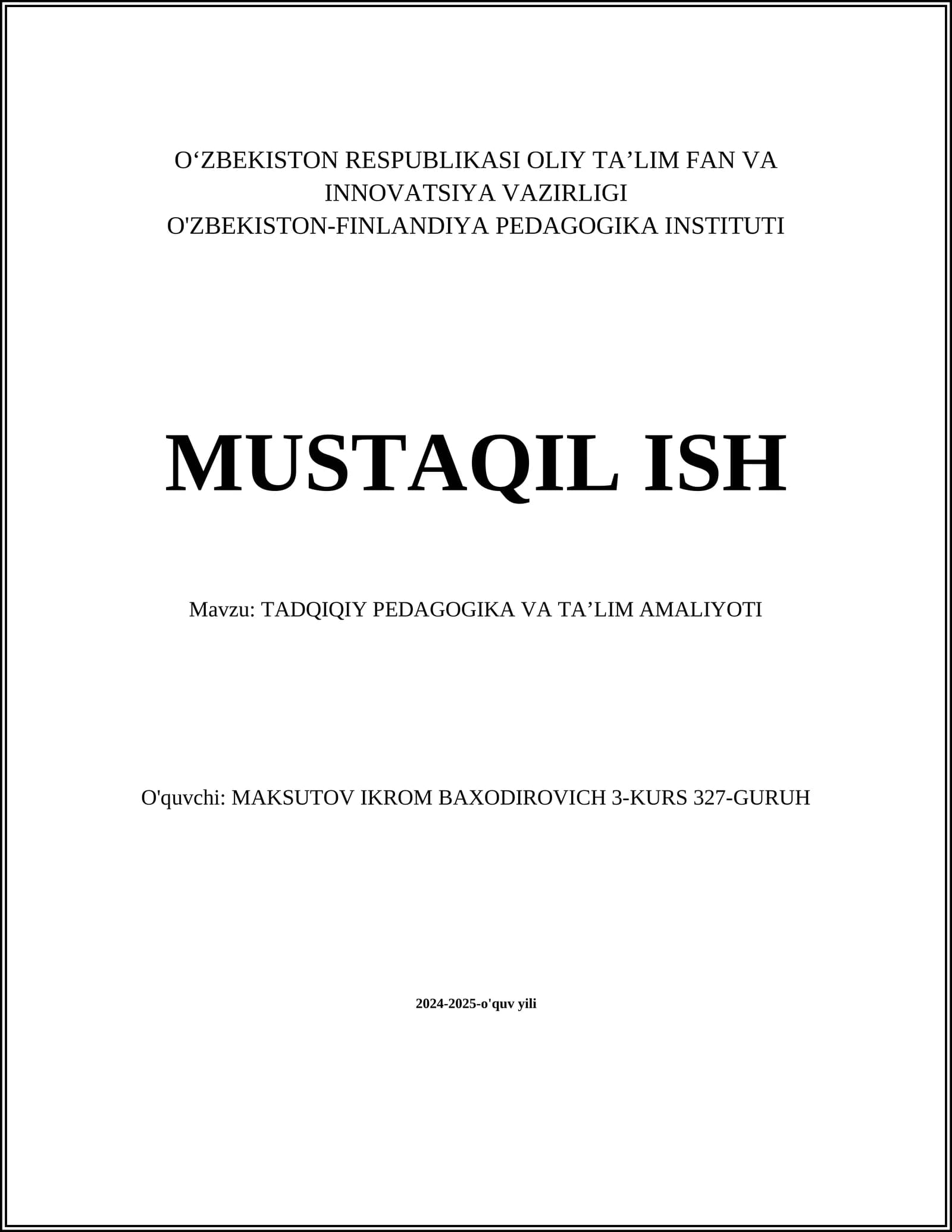 TADQIQIY PEDAGOGIKA VA TAʼLIM AMALIYOTI