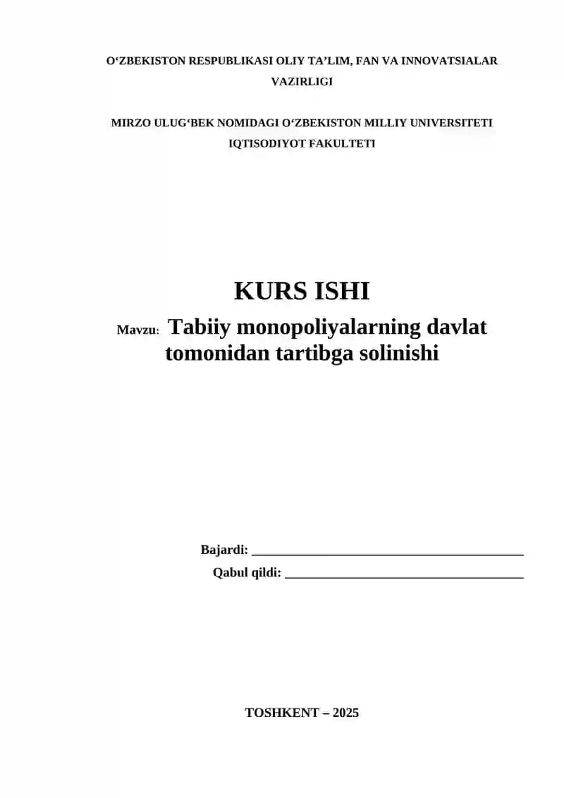 Tabiiy monopoliyalarning davlat tomonidan tartibga solinishi