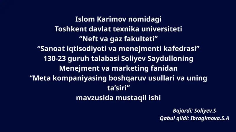 Meta Kompaniyasi Boshqaruv Usullari