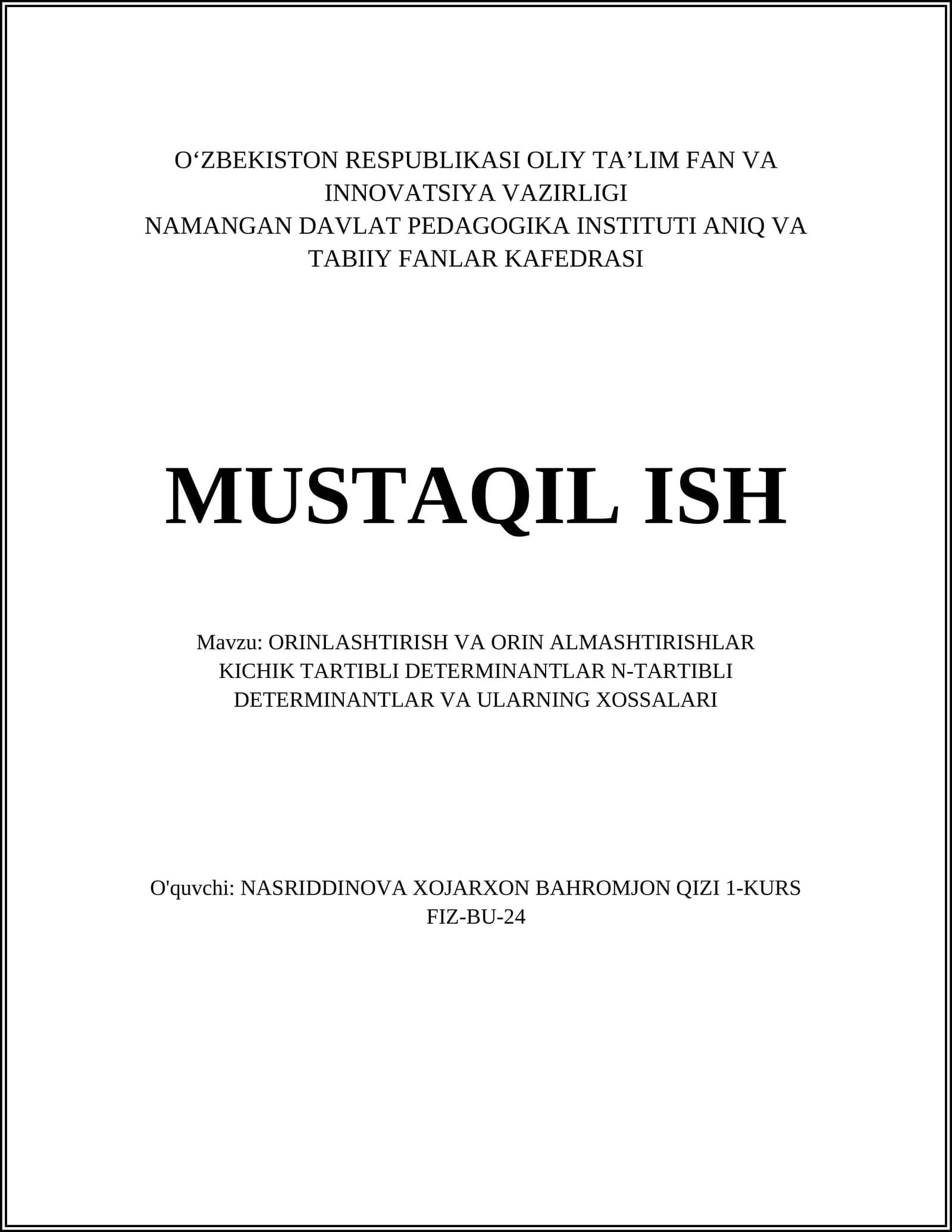 ORINLASHTIRISH VA ORIN ALMASHTIRISHLAR